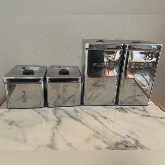 Other - Vintage 1950’s Lincoln Beautyware Chrome Stackable 4 Piece Canister Set MCM